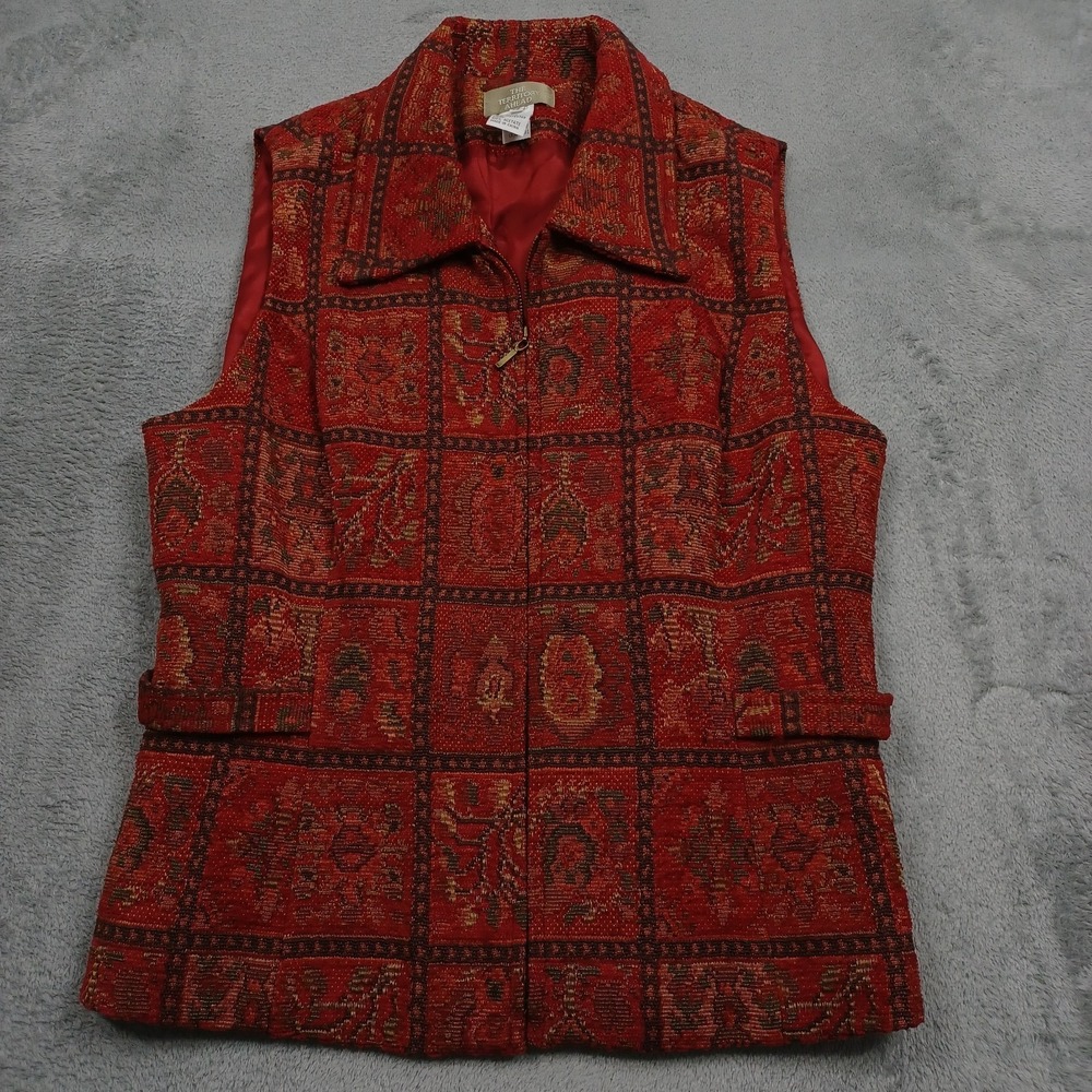 Vintage Territory Ahead Vest Womens 12 Red Knit Geometric Cotton Blend Zip